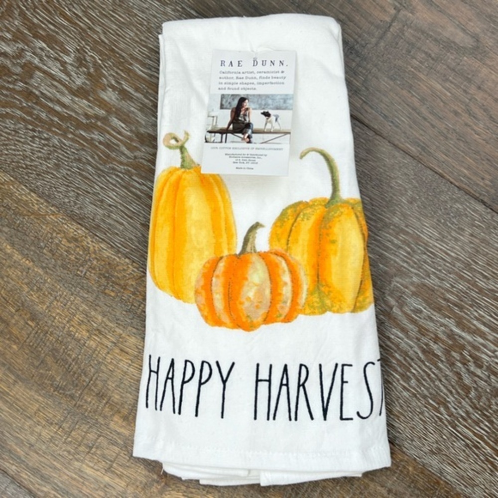 Rae Dunn - ‘Happy Harvest’ dish towels (2). NWT